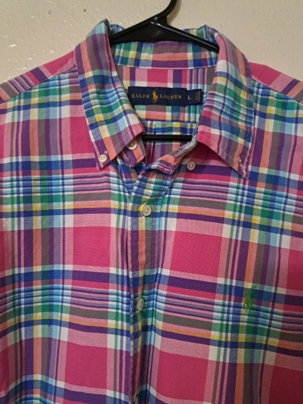 Ralph Lauren Mens Large Pink Plaid Button Down‎ Shirt Long Sleeve NWOT
